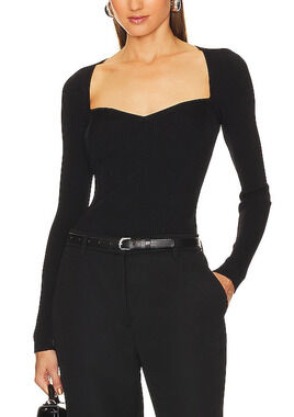 Simkhai Ribbed Black Giuliana Sweetheart Top Size L
